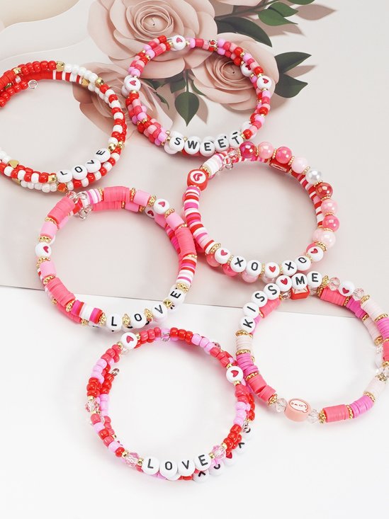 Valentinstag Buchstabe Armband Xoxo Polymer-Ton Herz Liebe Geschenk Rundenschutz Polymer-Ton Samen Korn Armband