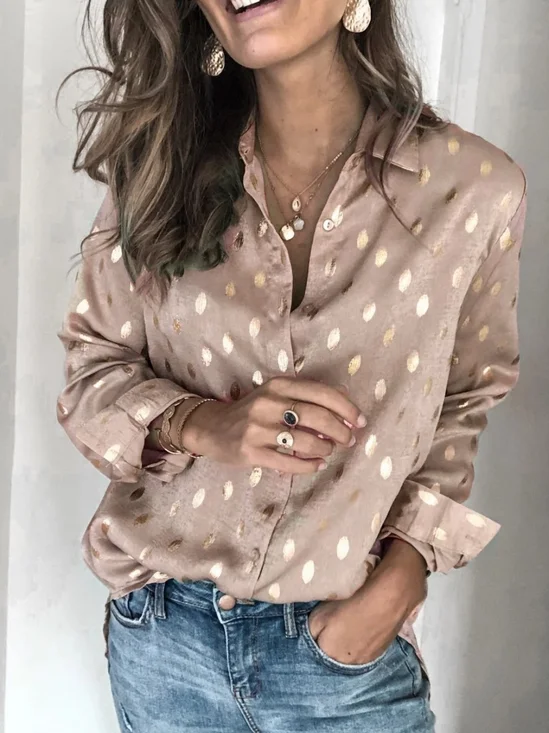 Damen Polka Dots Schalkragen Langarm Bluse Nahtverarbeitung Lässig Täglich Frühling/Herbst Oberteile