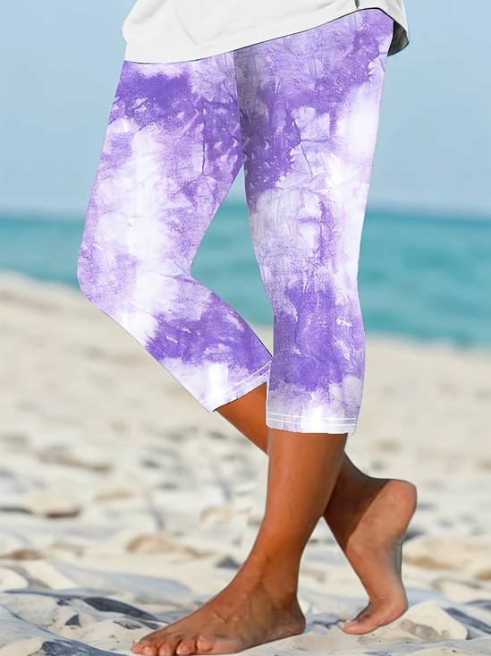 Damen Tie-Dye-Muster Caprihosen Elastische Taille Hose Lässig Sommer Hose