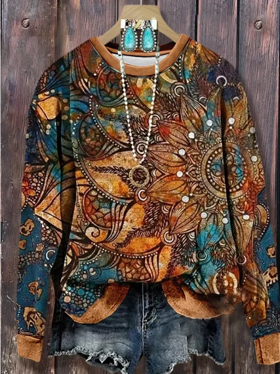 Damen Abstrakt Rundhals Print Lässig Frühling/Herbst Langarm Sweatshirt