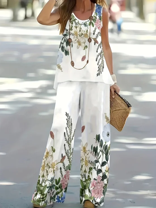 Damen Geblümt Print Zweiteiliges Set Täglich Ärmellos Lässig Sommer Mehrteiliges Set Matching Set