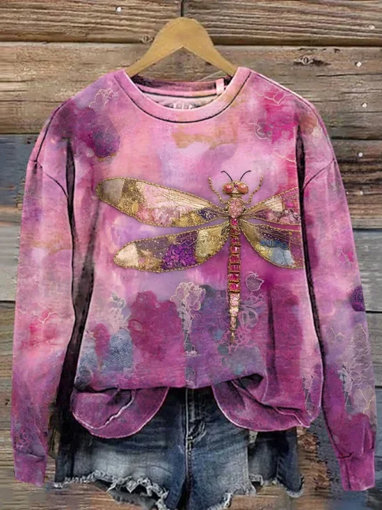 Damen Libelle Rundhals Print Lässig Frühling/Herbst Langarm Sweatshirt
