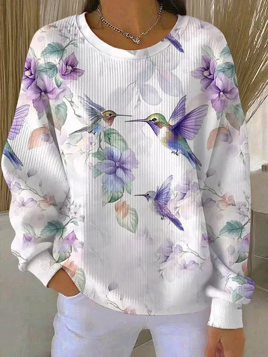 Damen Geblümt Rundhals Print Lässig Frühling/Herbst Langarm Sweatshirt