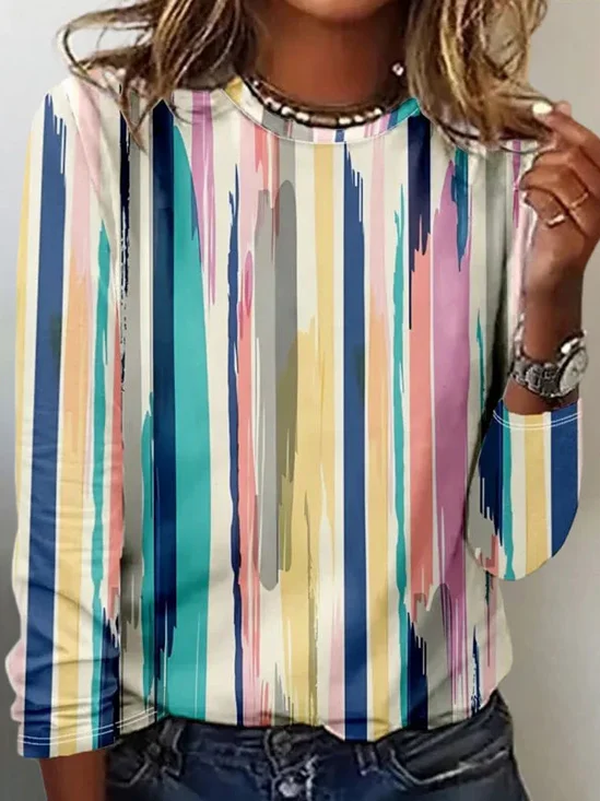 Damen Abstrakt Langarm T-Shirts T-Shirt Rundhals Print Lässig T-Shirt mit Grafik Frühling/Herbst Oberteile