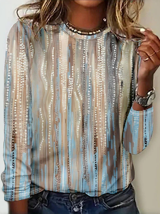 Damen Abstrakt Langarm T-Shirts T-Shirt Rundhals Print Lässig T-Shirt mit Grafik Frühling/Herbst Oberteile