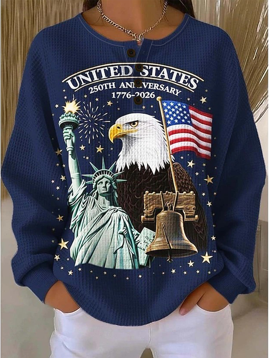 Damen Tag der Unabhängigkeit (Flagge) Lässig Frühling/Herbst Langarm Sweatshirt