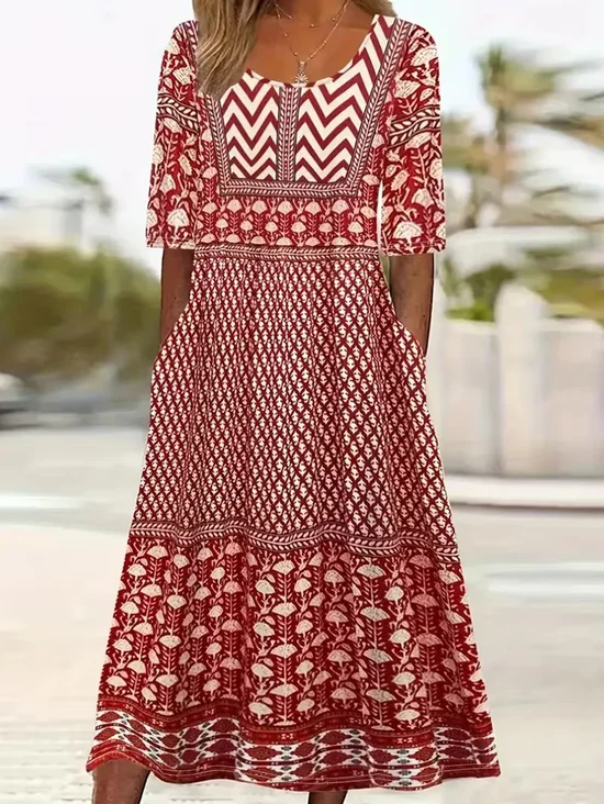 Damen Abstrakt Grafik Kurzarm Rundhals Print Kleid Täglich Lässig Maxikleid Etuikleid H-Linie Sommer Kleid