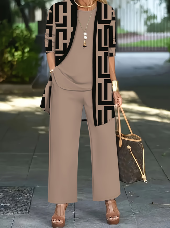 Damen Abstrakt Print Matching Kostüm Täglich Langarm Lässig Frühling/Herbst Mehrteiliges Set Matching Set