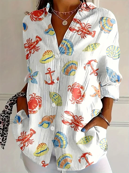 Damen Marine Leben Hemdkragen Langarm Bluse Schnalle Normale Ärmel Lässig Täglich Frühling/Herbst Oberteile