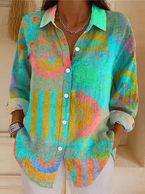 Damen Abstrakt Hemdkragen Langarm Bluse Schnalle Normale Ärmel Lässig Täglich Frühling/Herbst Oberteile