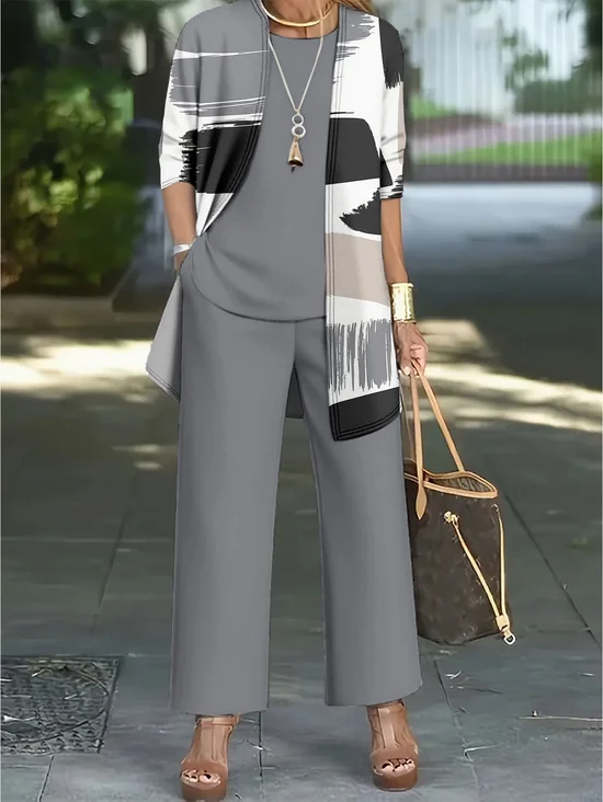 Damen Abstrakt Print Matching Kostüm Täglich Langarm Lässig Frühling/Herbst Mehrteiliges Set Matching Set