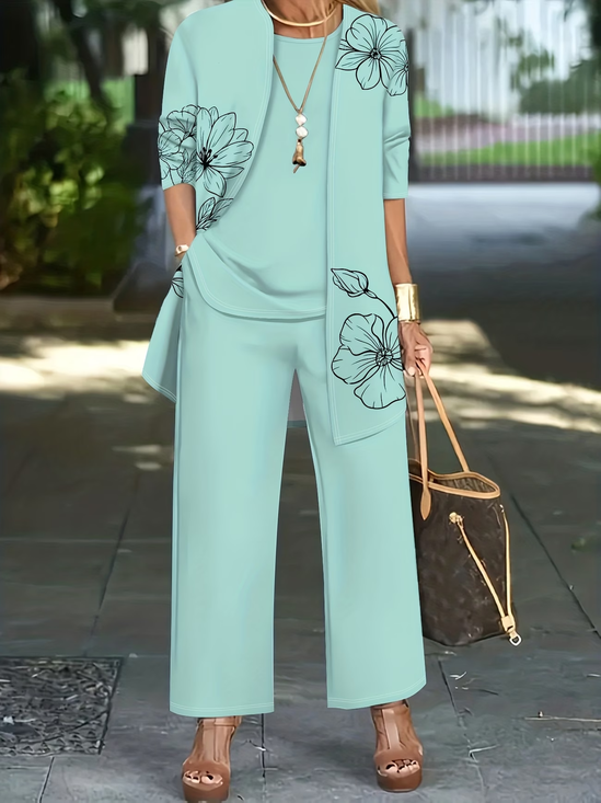 Damen Geblümt Print Matching Kostüm Täglich Langarm Lässig Frühling/Herbst Mehrteiliges Set Matching Set
