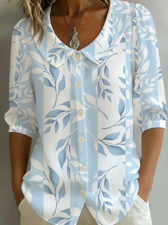Damen Geblümt Schalkragen Halbarm Bluse Print Lässig Täglich Sommer Oberteile