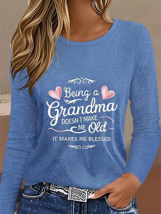 Damen Textbriefe Langarm T-Shirts T-Shirt Rundhals Print Lässig T-Shirt mit Grafik Frühling/Herbst Oberteile