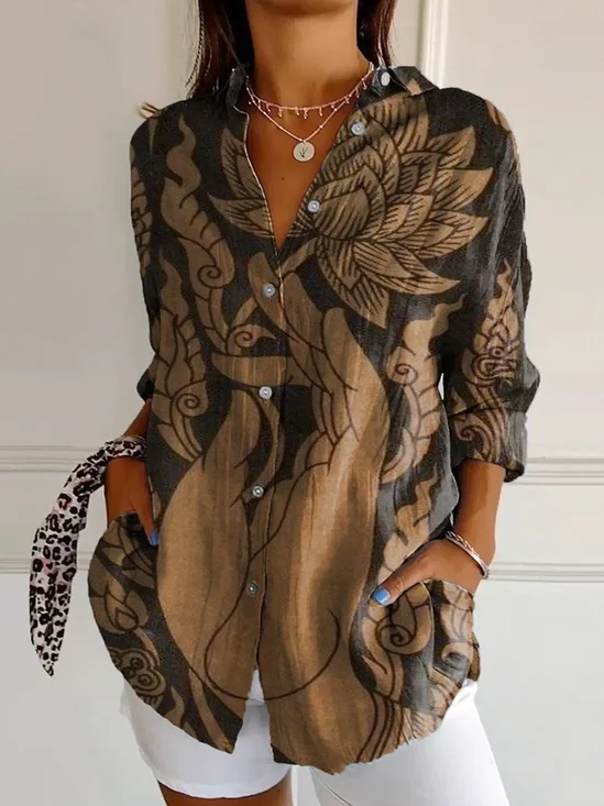 Damen Geblümt Hemdkragen Langarm Bluse Schnalle Lässig Täglich Frühling/Herbst Oberteile