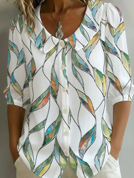 Damen Abstrakt Schalkragen Halbarm Bluse Print Lässig Täglich Sommer Oberteile