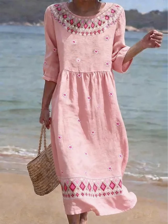 Damen Abstrakt Halbarm Rundhals Print Kleid Täglich Lässig Maxikleid H-Linie Sommer Kleid