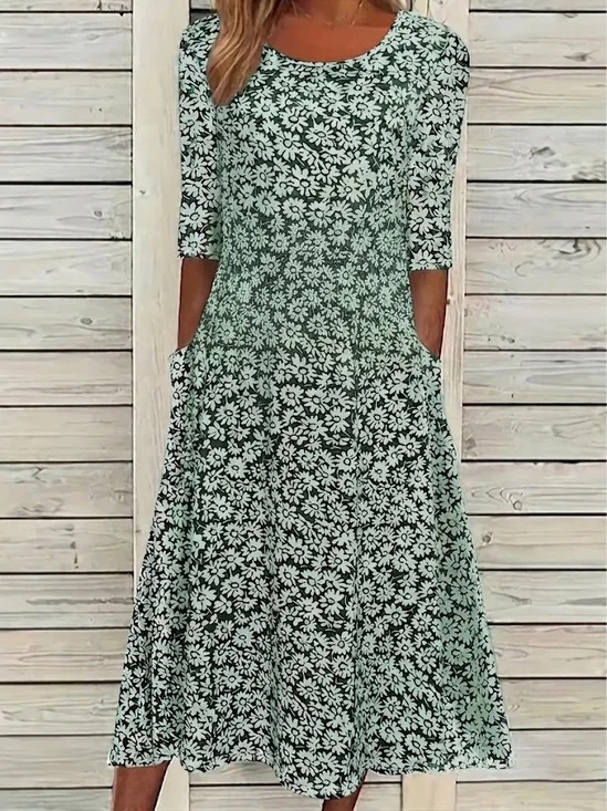 Damen Geblümt Kurzarm Rundhals Print Kleid Täglich Lässig Maxikleid Etuikleid H-Linie Sommer Kleid