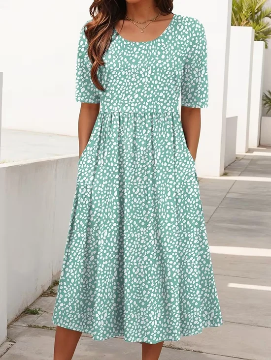 Damen Abstrakte Tupfen Kurzarm Rundhals Print Kleid Täglich Lässig Maxikleid Etuikleid H-Linie Sommer Kleid
