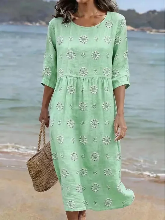 Damen Geblümt Halbarm Rundhals Print Kleid Täglich Lässig Maxikleid H-Linie Sommer Kleid