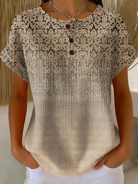 Damen Abstrakt Kurzarm T-Shirts T-Shirt Rundhals Print Retro Sommer Oberteile