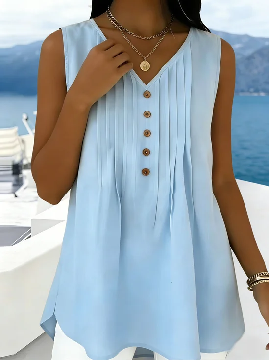 Damen Ärmellos Tanktop Leibchen Sommer Unifarben V-Ausschnitt Täglich Lässig Oberteile