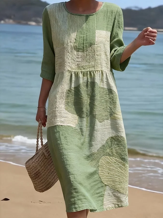 Damen Abstrakt Halbarm Rundhals Print Kleid Täglich Lässig Maxikleid H-Linie Sommer Kleid