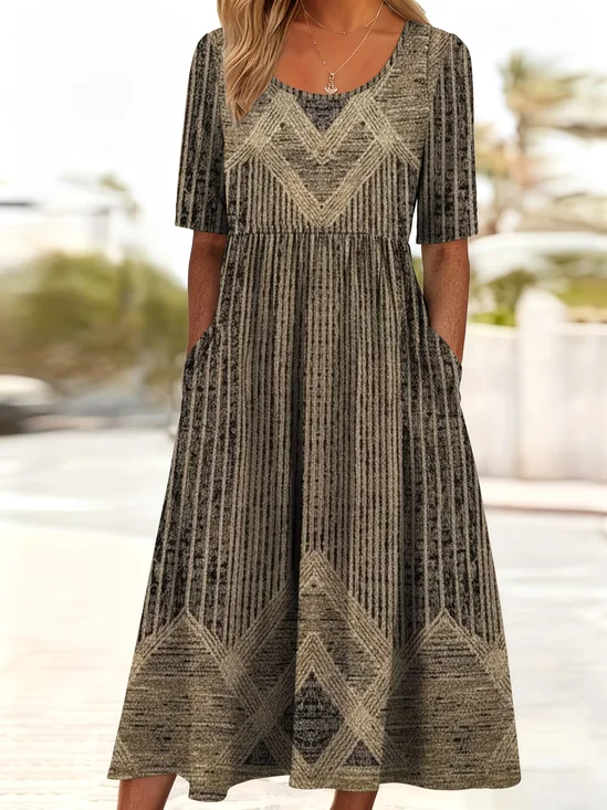 Damen Abstrakt Kurzarm Rundhals Print Kleid Täglich Lässig Maxikleid Etuikleid H-Linie Sommer Kleid