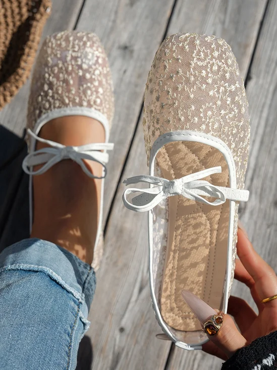 Neu Französisch-Stil Schleife Slippers: Atmungsaktiv Mesh Quadratzehe Maria Janes  Pantolette