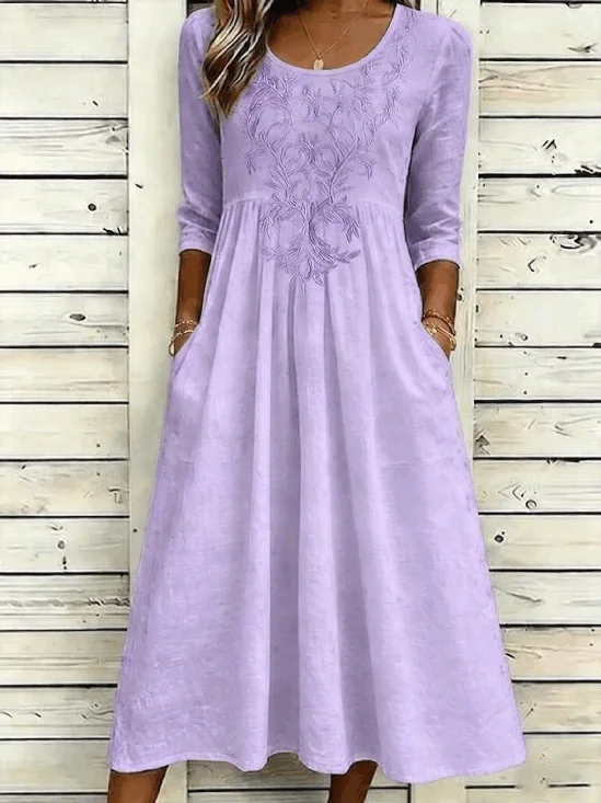 Damen Geblümt Halbarm Rundhals Kleid Täglich Retro Maxikleid A-Linien Sommer Kleid