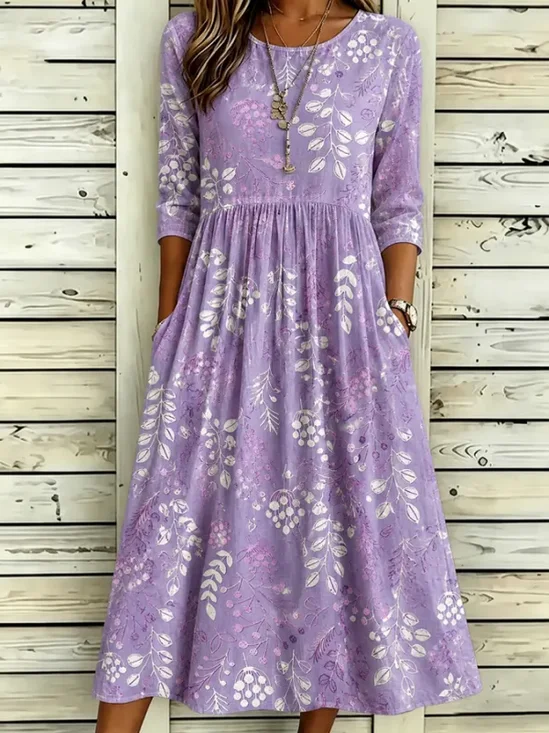 Damen Geblümt Halbarm Rundhals Print Kleid Täglich Lässig Maxikleid H-Linie Sommer Kleid