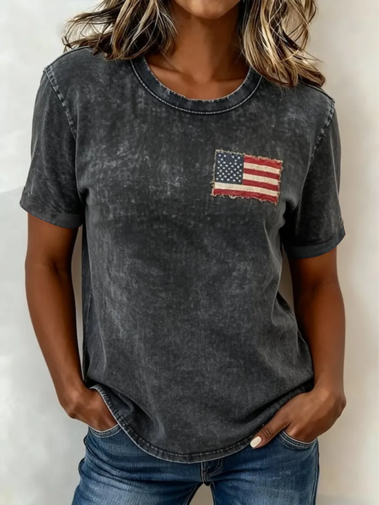 Damen Tag der Unabhängigkeit (Flagge) Kurzarm T-Shirts T-Shirt Rundhals Print Lässig T-Shirt mit Grafik Sommer Oberteile