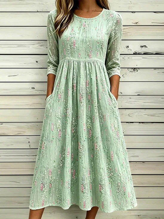 Damen Abstrakt Halbarm Rundhals Print Kleid Täglich Lässig Maxikleid H-Linie Sommer Kleid