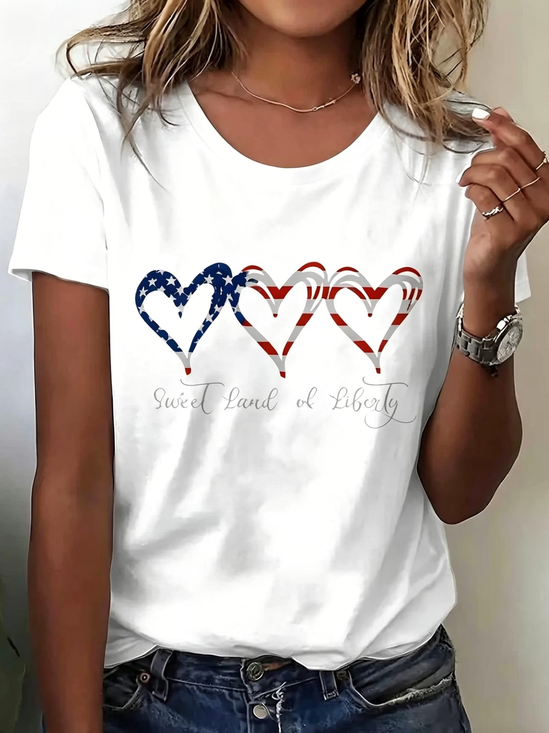 Damen Herz/Herz Kurzarm T-Shirts T-Shirt Rundhals Print Lässig T-Shirt mit Grafik Sommer Oberteile