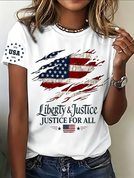 Damen Tag der Unabhängigkeit (Flagge) Kurzarm T-Shirts T-Shirt Rundhals Print Lässig T-Shirt mit Grafik Sommer Oberteile