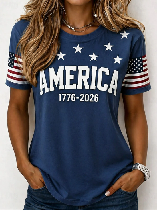 Damen Tag der Unabhängigkeit (Flagge) Kurzarm T-Shirts T-Shirt Rundhals Print Lässig T-Shirt mit Grafik Sommer Oberteile