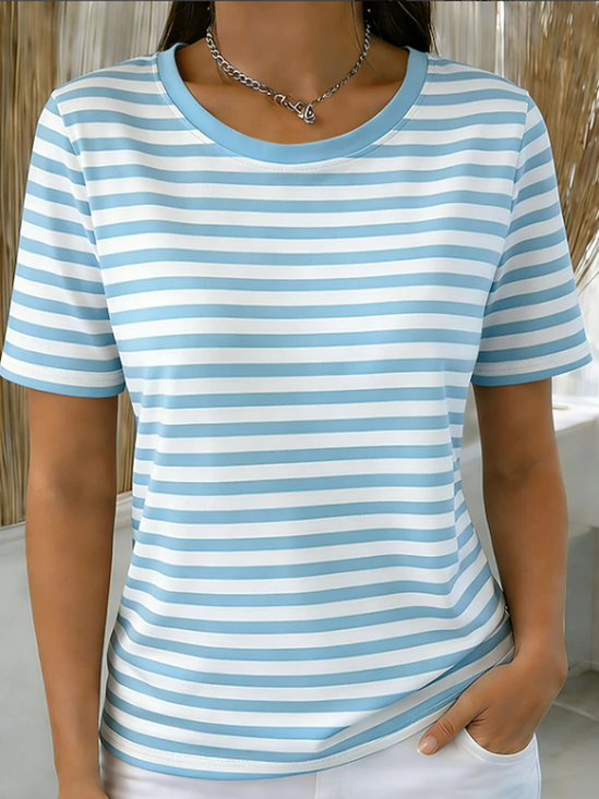 Damen Gestreift Kurzarm T-Shirts T-Shirt Rundhals Print Lässig T-Shirt mit Grafik Sommer Oberteile