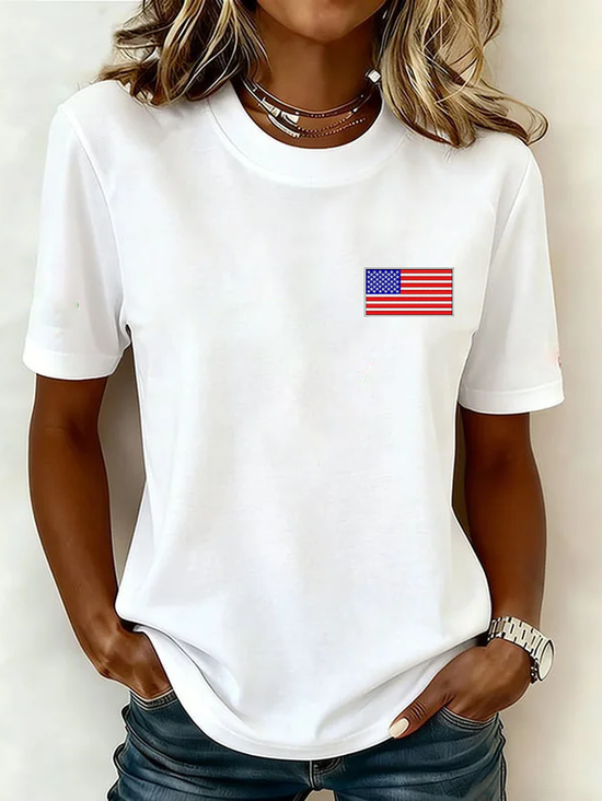 Damen Tag der Unabhängigkeit (Flagge) Kurzarm T-Shirts T-Shirt Rundhals Print Lässig T-Shirt mit Grafik Sommer Oberteile