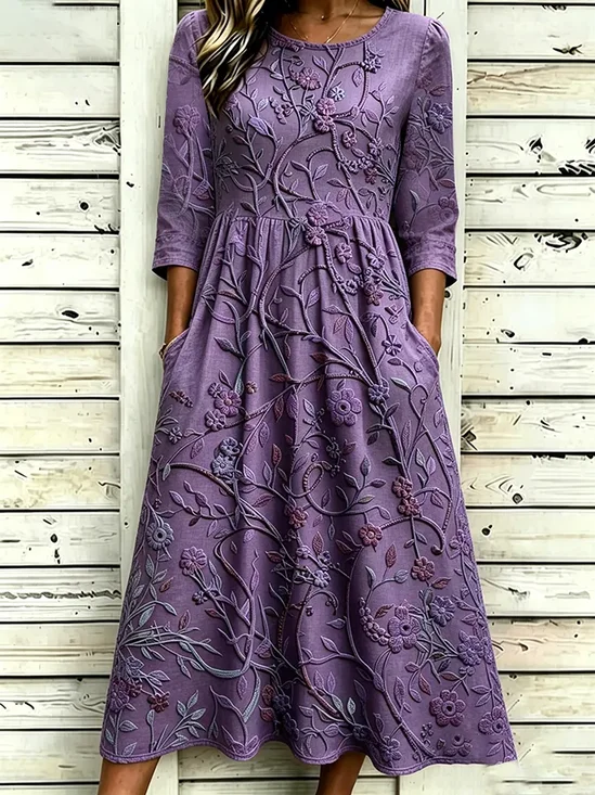 Damen Geblümt Halbarm Rundhals Print Kleid Täglich Lässig Maxikleid H-Linie Sommer Kleid