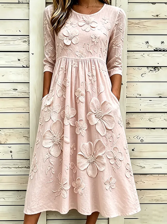 Damen Geblümt Halbarm Rundhals Print Kleid Täglich Lässig Maxikleid H-Linie Sommer Kleid