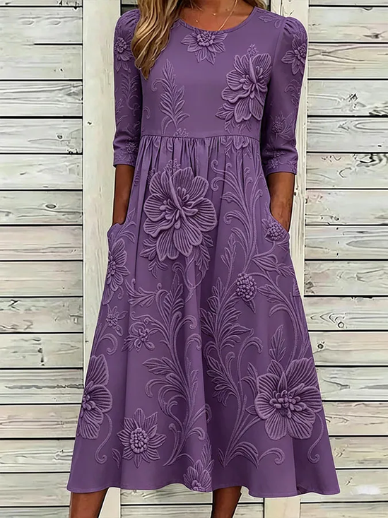 Damen Geblümt Halbarm Rundhals Print Kleid Täglich Lässig Maxikleid H-Linie Sommer Kleid
