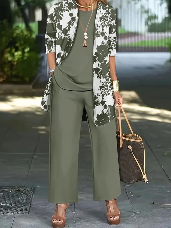 Damen Geblümt Print Matching Kostüm Täglich Langarm Lässig Frühling/Herbst Mehrteiliges Set Matching Set