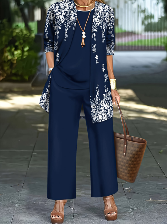 Damen Geblümt Print Matching Kostüm Täglich Langarm Lässig Frühling/Herbst Mehrteiliges Set Matching Set