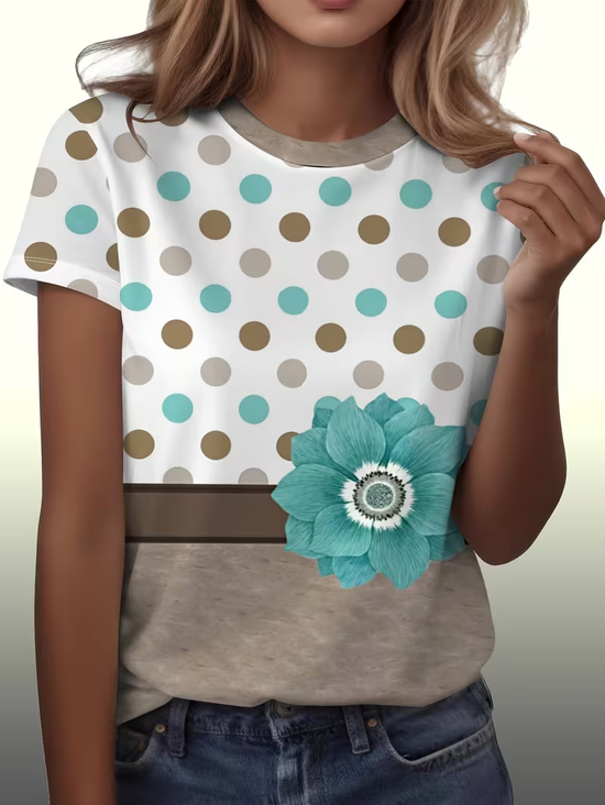 Damen Polka Dots Kurzarm T-Shirts T-Shirt Rundhals Print Lässig T-Shirt mit Grafik Sommer Oberteile