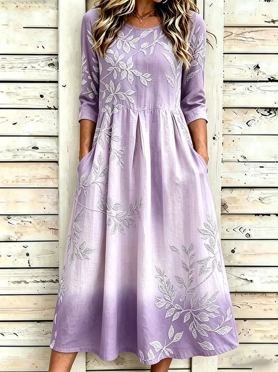 Damen Geblümt Halbarm Rundhals Print Kleid Täglich Lässig Maxikleid H-Linie Sommer Kleid