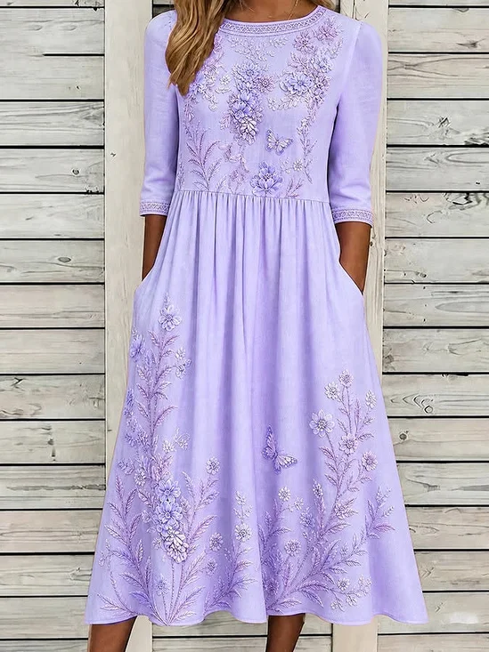 Damen Geblümt Halbarm Rundhals Print Kleid Täglich Lässig Maxikleid T-Shirt-Kleid A-Linien Sommer Kleid