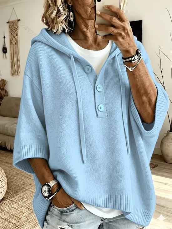 Damen Unifarben Lässig Halbarm Halb offener Kragen Garn/Wollgarn Frühling/Herbst Pullover