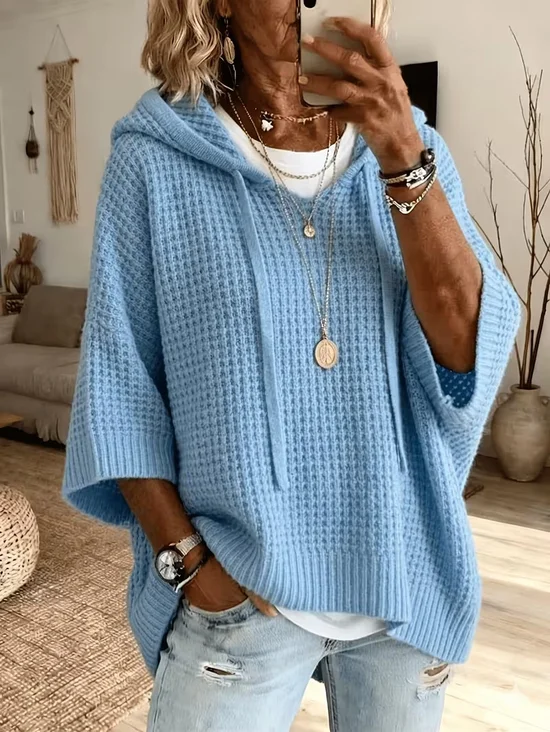 Damen Unifarben Lässig Halbarm Mit Kapuze Garn/Wollgarn Frühling/Herbst Pullover