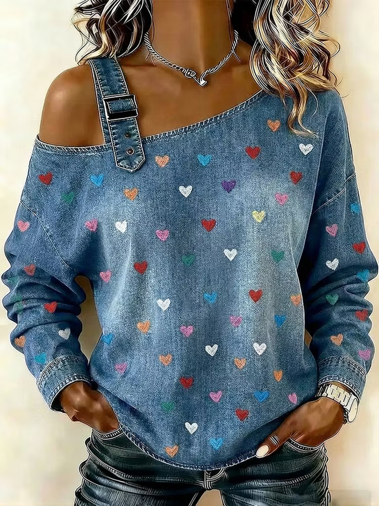 Damen Herz/Herz Asymmetrisch Schnalle Lässig Frühling/Herbst Langarm Sweatshirt