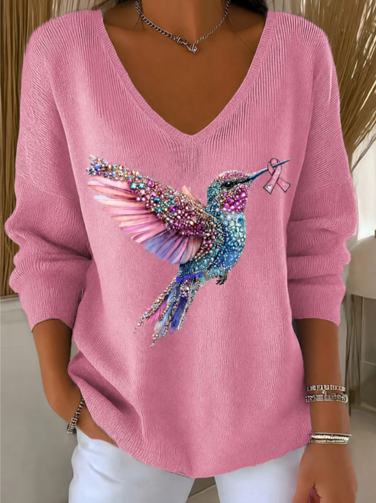 Damen Geometrisch Lässig Langarm V-Ausschnitt Baumwolle Frühling/Herbst Pullover